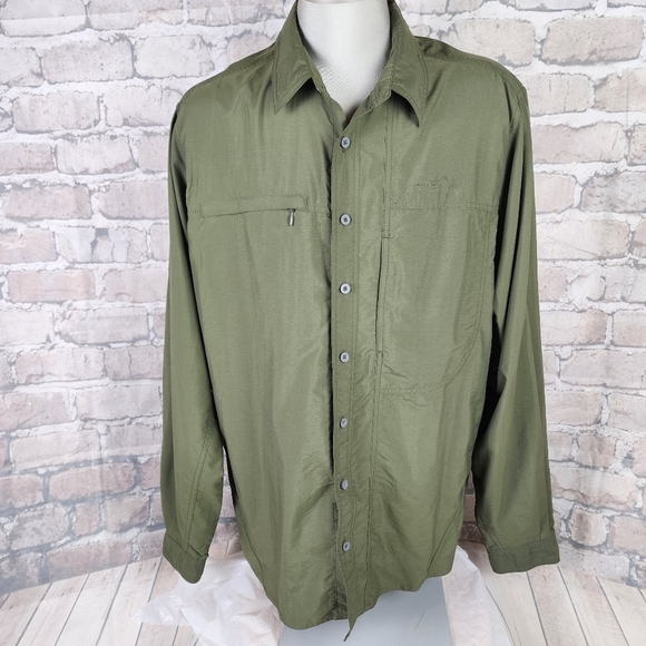 Eddie Bauer Sport Long Sleeve Button Front  Shirt Back Vent Olive Green XLTall - Picture 3 of 15